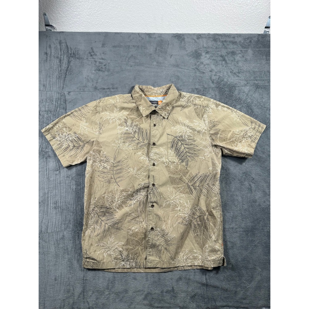 Quiksilver Mens XL Tan Tropical Palm Leaf Print Short Sleeve Button Up Shirt